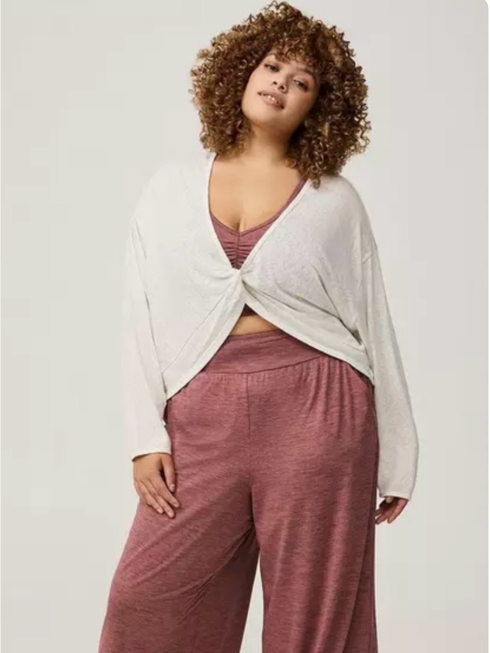 Torrid TRU Wrapped Crop Overshirt Sweater Women's Size 1X 14-16 Cream NWT